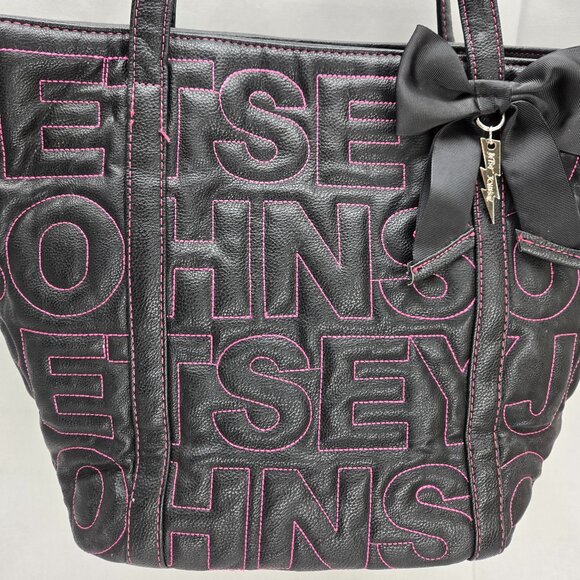 Betsey Johnson Black Bag with Pink Stitching & Black Bow - Picture 4 of 9